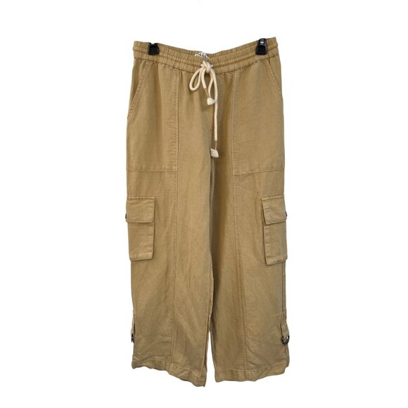 Nicole Miller Pants - Nicole Miller Linen Blend Cropped Pants Womens L Tan Drawstring Used